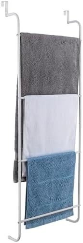 MyGift 4 Tier White Metal Over the Door Towel Rack Bathroom Holder Ladder by MyGiftHome