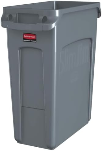 Rubbermaid Commercial Products Slim Jim Trash/Garbage Can with Venting Channels, 16-Gallon, Gray, for Kitchen/Office/Workspace, Pack of 4 by RubbermaidCommercialProducts
