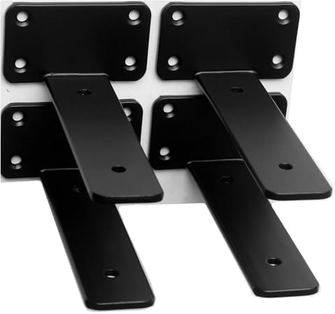 4 Pack - 4 inch Black Hidden L Shelf Bracket (1/5 Inch Thicked) Iron Floating Shelf Brackets Rustic Industrial Metal Brackets for Shelf Support by MHMYDZ