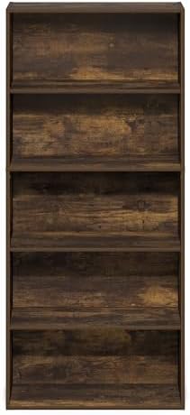 Furinno Jaya Book Shelf, 5-Tier Bookshelf, 52 Inch Tall Standing Bookcase with Adjustable Shelf, 9.5 x 23.6 x 52.6, for Home Office, Bedroom, Living Room, Amber Pine - Image 7