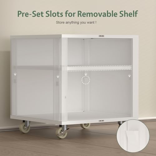 Printer Stand with Wheels, Office File Cabinet for Workplace, White Filing Cabinet for Home Office, Large Printer Table with Removable Shelf, Office Station for Workplace, School - Image 6