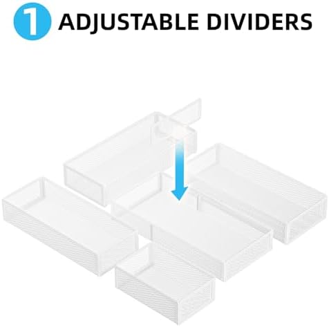 Marbrasse 5 Pack Desk Drawer Organizer Set, Mesh Drawer Storage Trays with 1 Adjustable Divider, Desk Organizers and Accessories, 5 PCS Drawer for Office Supplies, Makeup & Vanity (White) - Image 4