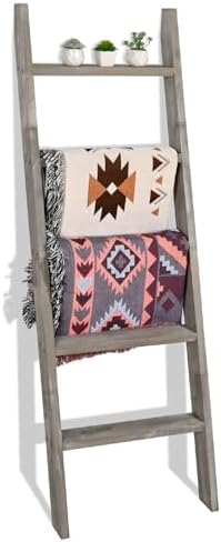 FUIN Blanket Ladder, 5ft Rectangle Rung Rustic Solid Wood Decor Rack, Grey by FUIN