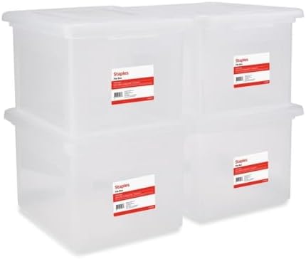 Staples Plastic File Box with Snap Lid, Letter/Legal Size, Clear, 4/Carton by Staples
