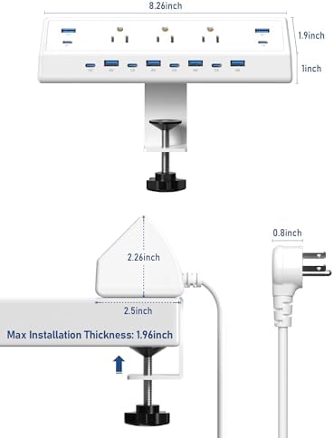 Jgstkcity 130W Desk Clamp Power Strip, 12 USB Ports (6 PD 65W USB-C),Surge Protector,ETL Listed Power Hub Extension Cord,Fast Charging Station for Home Office Desk Edge Mount (White, 12 USB-130W) - Image 7