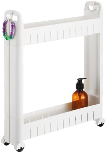 2 Tiers Slim Rolling Storage Cart, 3.5 in Slim Slide Out Bathroom Organizer Cart, Tiered Storage Rack with Wheels, Narrow Mobile Utility Rack for Laundry Room, Kitchen, Office, Sturdy Room by Unknown