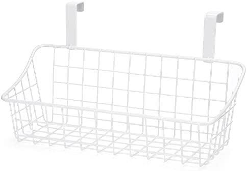 LeleCAT White Basket with hook Grid Storage Basket,Hang it behind a door or on a railing,Over the Cabinet Door,2 Pack - Image 6
