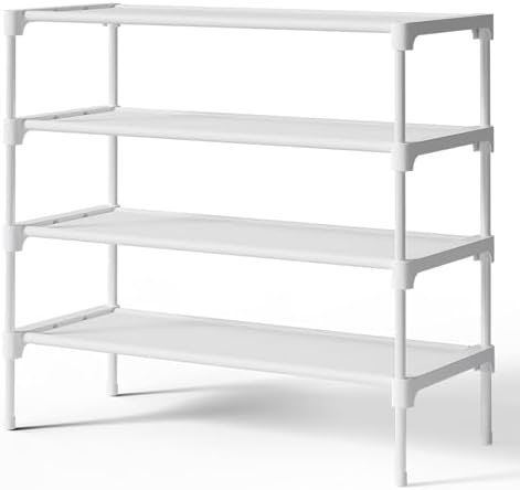 Kitsure Shoe Rack - Non-Woven Shoe Rack Shelf, 27.5" Wide - 4 Tier, White by Kitsure