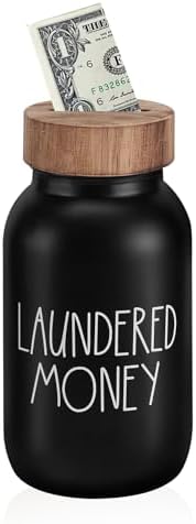 Laundry Room Decor Organization, Mason Jar Coin Bank with Wood Lid by Unknown