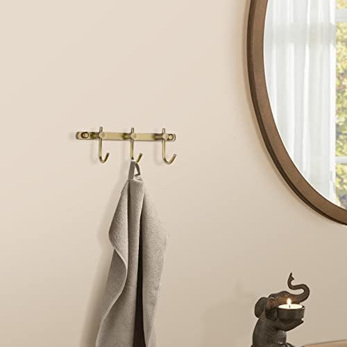 WINCASE Antique Brass Towel Hook Rack, Brushed Wall Hooks with 3 Hooks - Rustic Bath Coat Hook Holders - Image 5