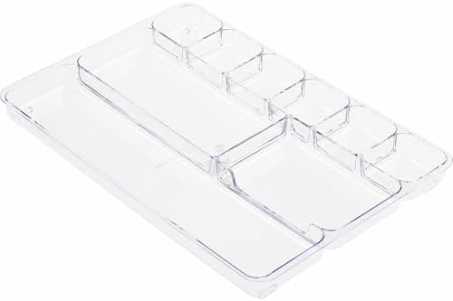 Lorell Drawer Tray Organizer, 9-Compartments, 9.38" x 14" x 1.25", Plastic, Clear by Lorell