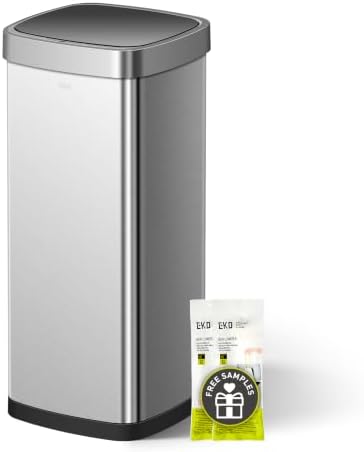 EKO EcoSmart Tall and Large Kitchen Trash Can or Recycling Bin, 80L/21.1G High Capacity, Touchless Soft Square Motion Sensor Garbage Can, Brushed Stainless Steel by Unknown