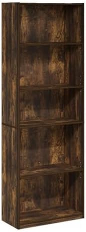 Furinno GEHRY Book Shelf, 5-Tier Bookshelf with Open Shelf, Standing Bookcase with Adjustable Shelves, 11.6 x 24.8 x 71.4, for Living Room, Bedroom, Home Office, Amber Pine by Furinno-FitsYourSpaceFitsYourBudget