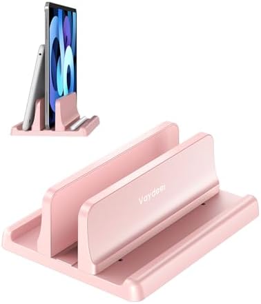 Vaydeer Vertical Laptop Stand Holder Plastic Adjustable Desktop Notebook Dock Space-Saving 3 in 1 for All MacBook Pro Air, Mac, HP, Dell, Microsoft Surface, Lenovo, up to 17.3 inches (Pink) by Vaydeer