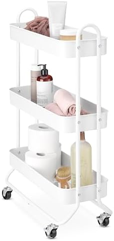 Whitmor 3-Tier Slim Cart - Kitchen, Pantry, Bathroom Rolling Storage Cart - White - Image 2