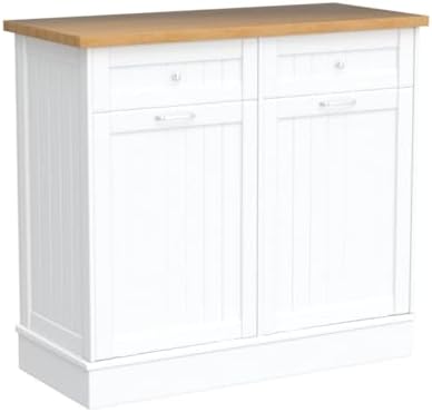 Betterhood 2 x 10 Gallon Tilt Out Trash Cabinet with 2 Big Storage Drawer, Solid Wooden Trash Garbage Can Cabinet, Mid-Century Modern Recycling Cabinet & Laundry Sorter for Kitchen Dining Room, White - Image 4