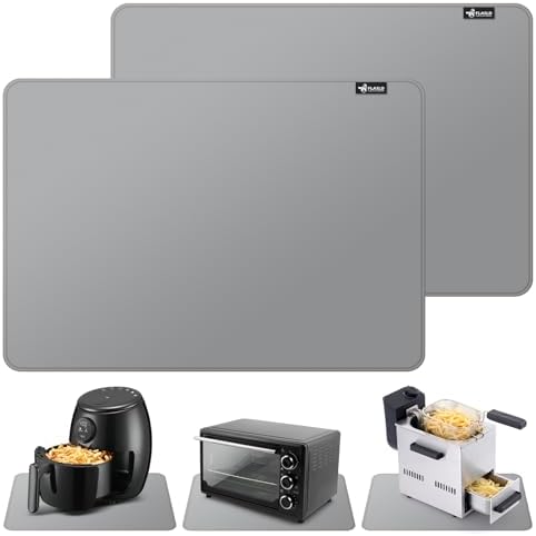 FLASLD 2Pack Heat Resistant Mat for Air Fryer Site on, 16"X24" Fireproof Silicone Mats for Kitchen Counter, Countertop Protector, No-slip and Waterproof Gray by FLASLD