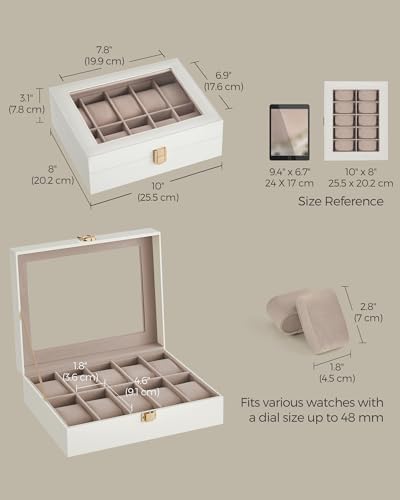 SONGMICS Watch Box, 10-Slot Watch Case with Large Glass Lid - Image 6