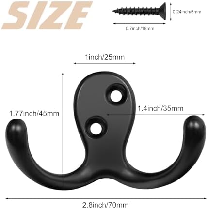 Homanu 14 Pack Black Coat Hooks Wall Mounted Double Prong with 28 Screws - Image 5