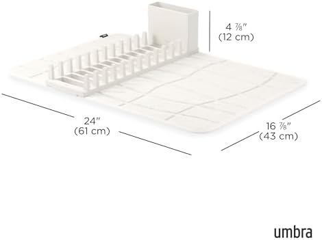 Umbra Udry Dish Drying Rack with Microfiber Mat, Foldable Drainer, Sand - Image 3