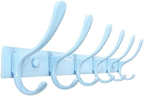 SKOLOO Wall Mounted Coat Rack - 6 Hooks, Heavy Duty, Stainless Steel, Metal Wall Hangers, Sturdy Coat Hooks for Hanging Coats, Jacket, Clothes, Hat, Blue by SKOLOO