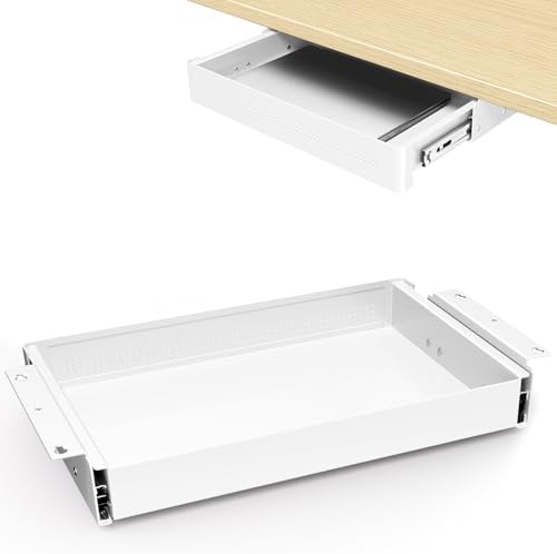 PUTORSEN Under Desk Storage Drawer 15.74" Wide - Smooth Slide Out Organizer for Standing Desk & Home Office,Max Load 17.6 lbs,Quiet Glide, White by PUTORSEN