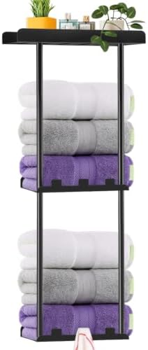 Towel Racks for Bathroom, Towel Holder Bathroom Towel Storage Wall Mounted Towel Rack with Shelf Can Holds 6 Large Towels, Wall Towel Rack for Rolled Towels, Black by DAZUINIAO