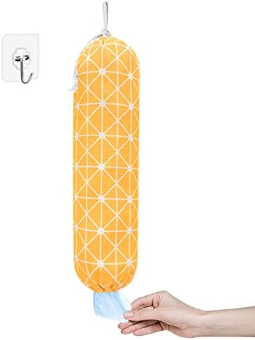 SYIPO Plastic Bag Holder Shopping Bags Carrier, Washable Large Grocery Bag Storage Dispenser ​for Home Kitchen Travelling, Free Adjustment with Drawstring, Yellow, 22x9 by SYIPO