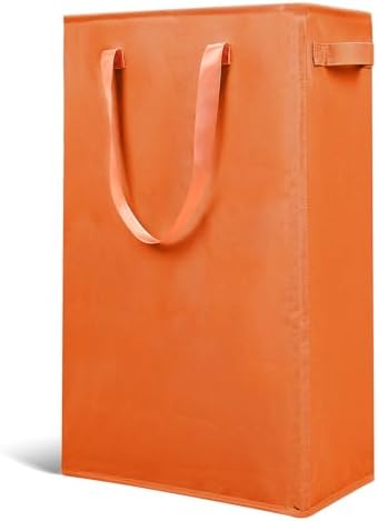 Odonata Slim Laundry Hamper Handles Collapsible Laundry Basket Thin Dirty Clothes Basket Narrow Laundry Bag Foldable Dirty Hamper 45L (Orange) by Odonata