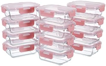 GULFLIN 12 Pack, 12oz Small Glass Food Storage Containers, Pink Set by GULFLIN
