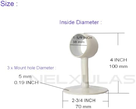 Stainless Steel Heavy Duty Closet Rod,Curtain Rod End Supports Socket with Matching Screws (1-1/2 INCH, White) - Image 2
