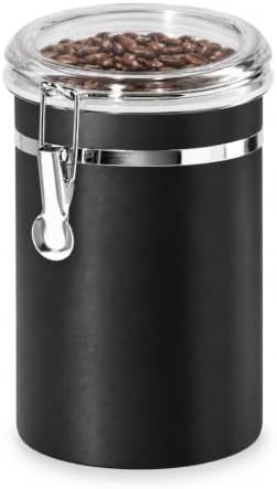 Oggi Stainless Steel Kitchen Canister 62 fl oz, Black - Airtight Clamp Lid, Clear See-Thru Top - Ideal for Kitchen Storage, Food Storage, Pantry Storage. Large Size 5" x 7.5". by Unknown