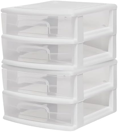HOMZ 2 Drawer Storage Cart, Wide Plastic Container, White Frame, 2 Pack by Homz