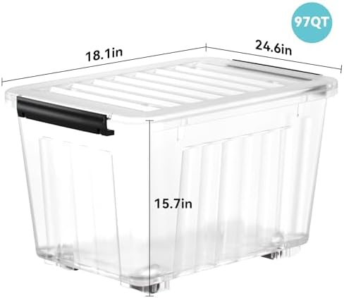 Nazhura 97 Quart Plastic Storage Bin, Stackable and Nestable Storage Boxes with Lids and Secure Latching Buckles, Large Storage Container (Clear, 97Quart-4Pack) - Image 3