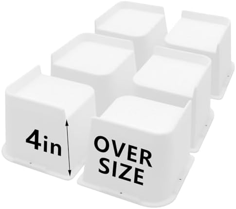 6 Pack White Bed Risers 4 inch Heavy Duty, Furniture Risers by HANIHUA