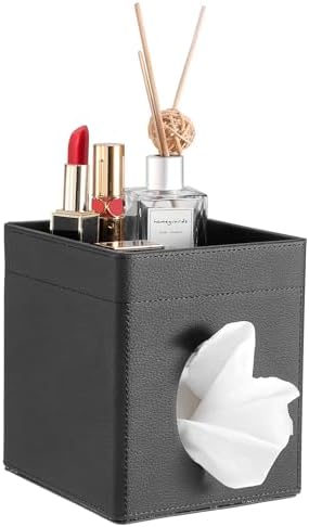 Sumnacon Square Tissue Box Cover with Storage Tray,Tissue Box Holder,Black by Sumnacon