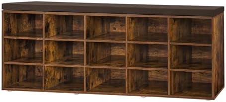 DINZI LVJ Shoe Storage Bench with Cushion, 15-Cubby Shoe Rack with Seat by DINZILVJ