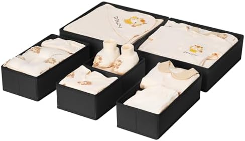 DIMJ Drawer Organizer Clothes 6 Pack - Foldable Baby & Nursery Organization Dresser Dividers for Bedroom, Closet - Black by DiMJ