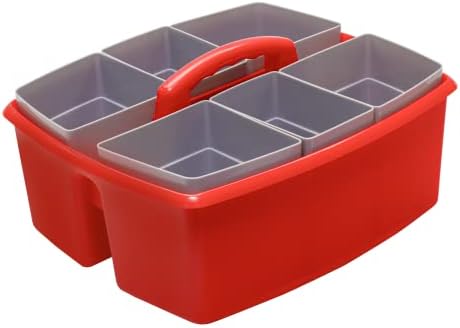 Storex Large Classroom Caddy with Cups, 13 x 11 x 6.575 Inches, Red, Case of 2 (00981U02C) - Image 3