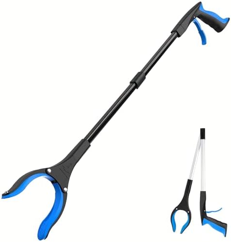 Grabber Reacher Tool - 32” Extra Long Foldable Gripper and Reaching Tool - Heavy Duty Pick Up Stick Grabbers for Seniors, Trash, Surgery Recovery Must Haves Gifts (Black Blue) by POPDA