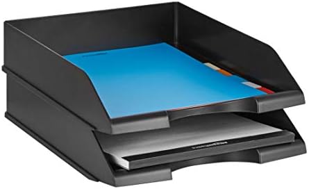 Amazon Basics Rectangular Stackable Desk Organizer Office Letter Tray, File Storage, Paper Organizer, Black, 2-Pack - Image 2