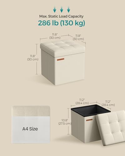SONGMICS Small Folding Storage Ottoman, 11.8 x 11.8 x 11.8 in - Image 3