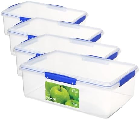 Sistema KLIP IT Large Food Storage Container, Airtight & Stackable, Dishwasher, Freezer, & Microwave-Safe, BPA-Free, 7 L (Single) (Pack of 4) by Sistema