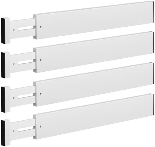 4 Pack Bamboo Drawer Dividers 17-22" Adjustable Kitchen Organizer, White by Unknown