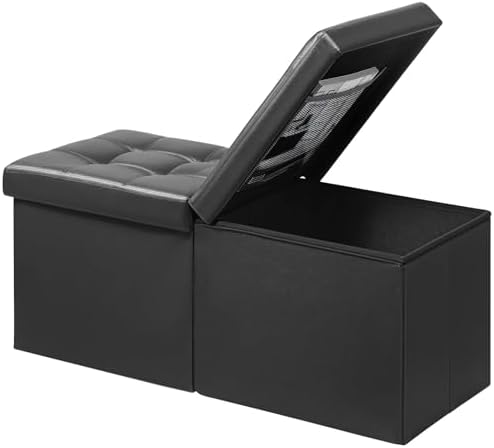 AmasSmile Footrest Ottoman Storage Bench,34" Leather Folding Chest,Black by AmasSmile