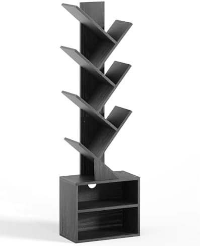 SUNMORY 6 Tier Tree Bookshelf, Tall Small Bookcase with Storage Cabinet - Image 6