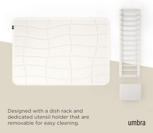 Umbra Udry Dish Drying Rack with Microfiber Mat, Foldable Drainer, Sand - Image 6
