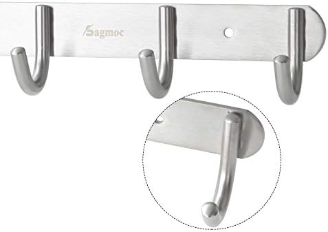 Towel Hook Rack Brushed Nickel - Sagmoc 11-Inch Coat Hook Rail Wall Mounted with 4 Hooks, Durable Wall Hangers for Bedroom, Bathroom, Foyer, Hallway (304 Stainless Steel) - Image 6