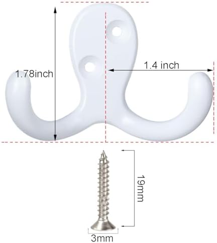 IBosins 28 Pack White Double Prong Coat Hooks Wall Mounted with 56 Screws - Image 2
