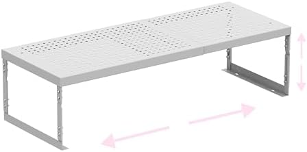 Stackable Expandable Metal Shelf Organizer - Adjustable Wire Storage Rack with Holes for Kitchen, Bathroom, Cabinet, Office - Space Saving, Durable & Sturdy Design（1PACK/Medium/White by HOMEPAGE